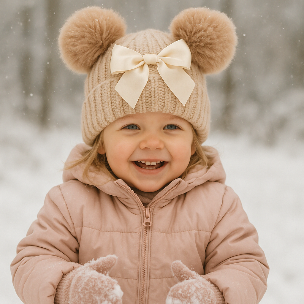 Strikhue med satinsløjfe