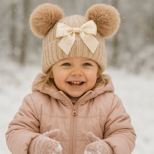 Strikhue med satinsløjfe